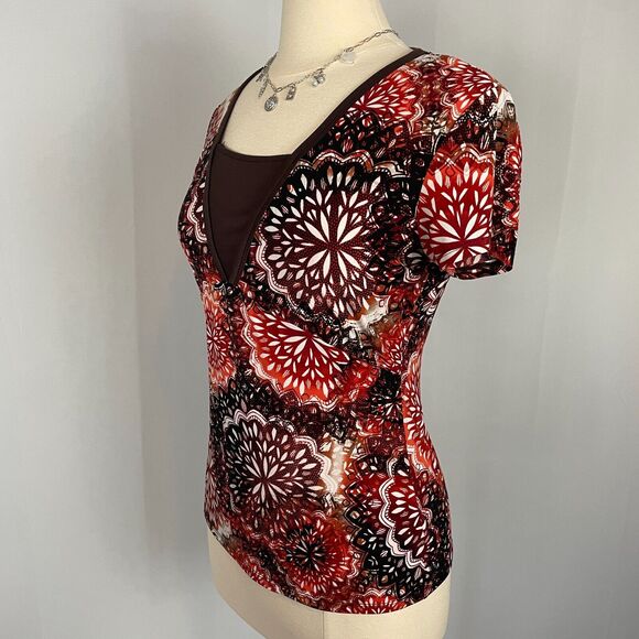Y2K Top Womens Size Small Brown Orange Floral Babydoll Fairy Grunge Boho - Picture 6 of 12